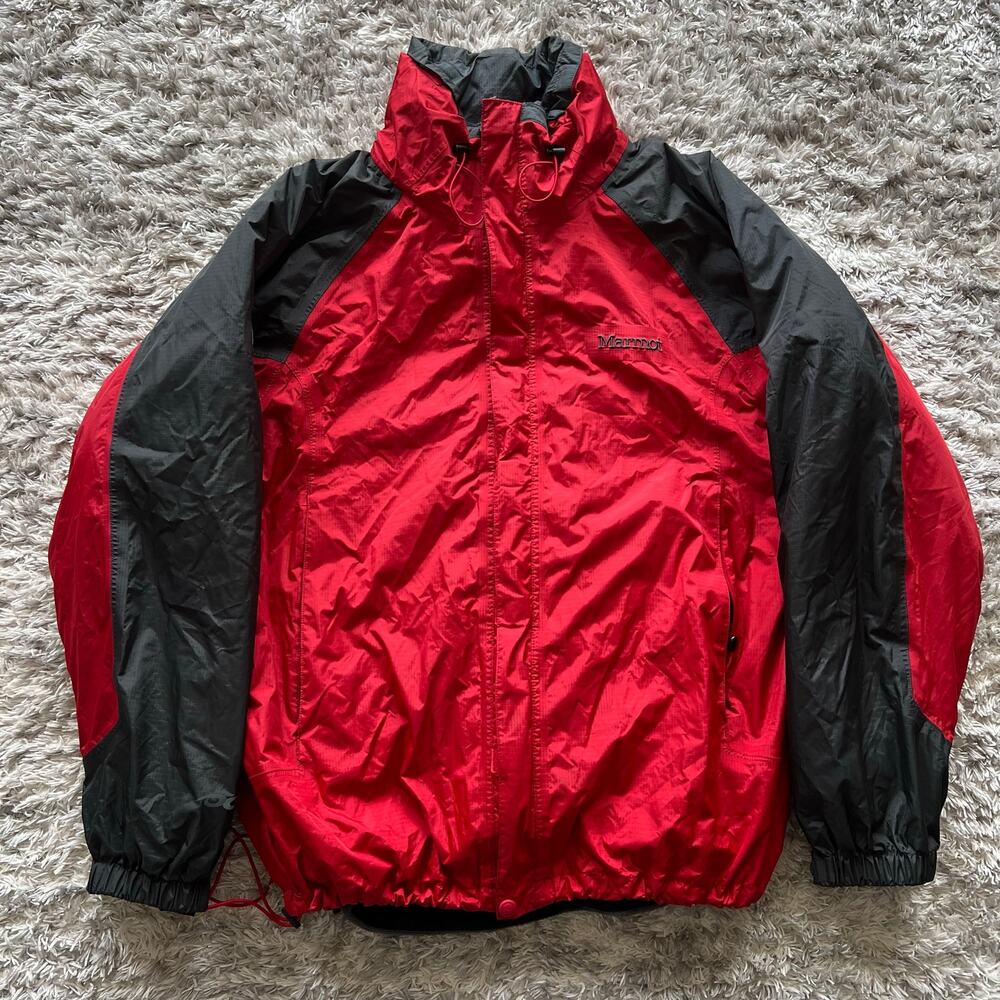 Marmot Lined Hooded Jacket Mens Sz Large Outdoor Hiking Camping Coat Red NWOT
